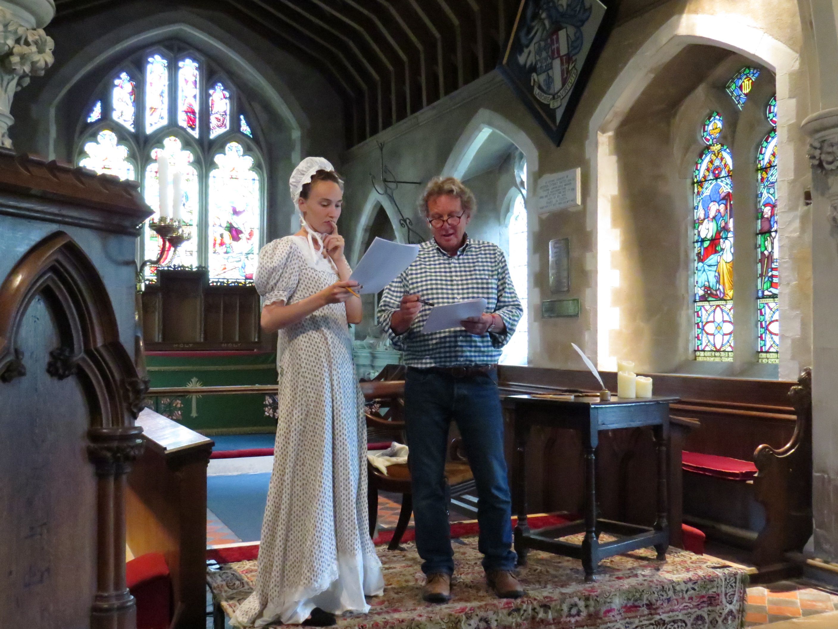 Kerry Fitzgerald discussing stage directions with Phil Howe at the dress rehearsal of Twelve Hours.